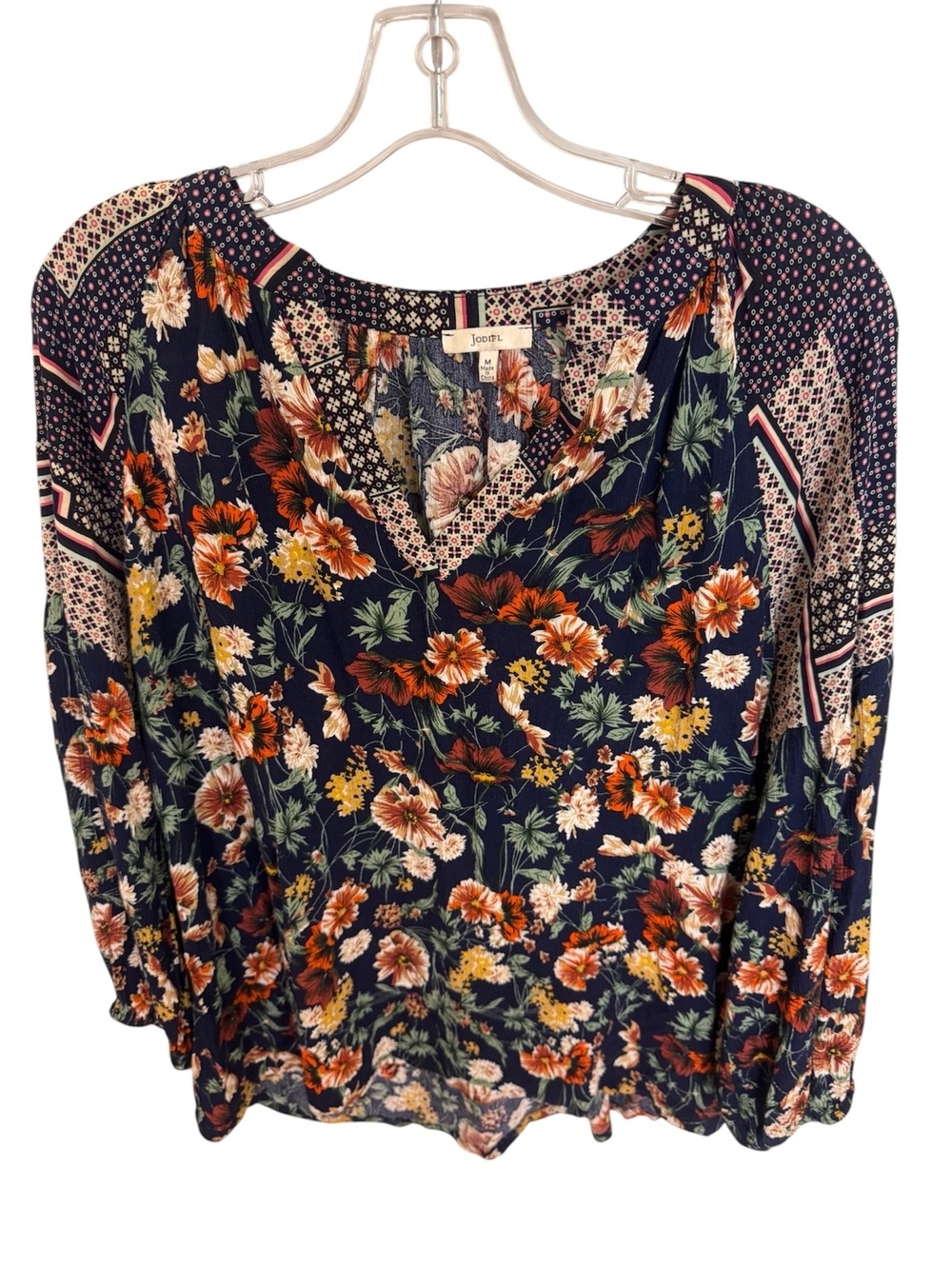 1275 Jodifl Medium 22” PTP Floral and Patchwork Pattern Blouse A0001275